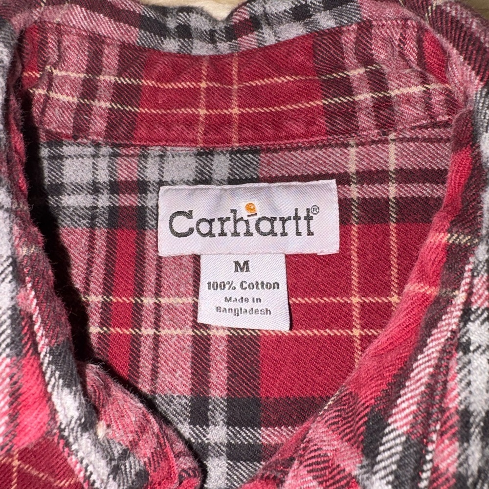 Carhartt Heavy Flannel Red and Gray Plaid Shirt - Picture 5 of 5
